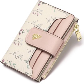 Cartera para Mujer de Piel con Bloqueo RFID, Tarjetero de Cuero de Gran Capacidad con Ventana de Identificación, Regalo para Chicas y Mujeres, Rosado