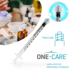 ONE-CARE 1ml Luer Lock Syringe, Sterile, Low Dead Space, 100/bx Blister-Packed Syringes 1cc