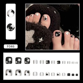 24PCS French False Toenails,False Toenails Glitter Silver Press on Toe Nails,Reusable False Toe Nails with Glue,Long Lasting Full Cover Short Fake Toe Nails,Stick on Toenails for Women Nail Salon