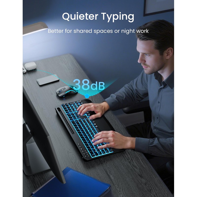 SABLUTE Wireless Backlit Keyboard and Mouse Combo, Rechargeable Quiet