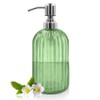 18 Oz Glass Soap Dispenser with Stainless Steel Pump, Modern Ribbed Design Refillable Liquid Soap Bottle for Bathroom, Kitchen, Hand Soap, Dish Soap, or Lotion (Green)