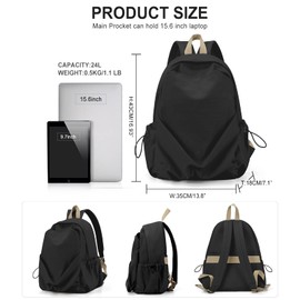weradar Basic Black School Backpack For Women Men,Lightweight Casual Daypack College Backpack,Aesthetic Middle School Bag,Bookbag For Teen Girls Boys,Small Canvas Travel Backpack