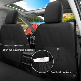 GIANT PANDA 2 PCS Front Seat Covers Custom Fit Ford Explorer 2020 2021 2022 2023 2024 ST,King Ranch,Platinum,2025 Active,ST-Line,Platinum,ST, Faux Leather Stretch Fabric Driver Seat Covers(Black)