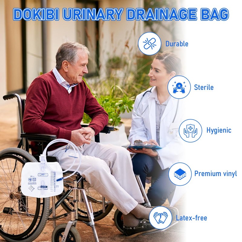 DOKIBI Catheter Bags, 2000ml Urine Bags for Men, Urinary Drainage