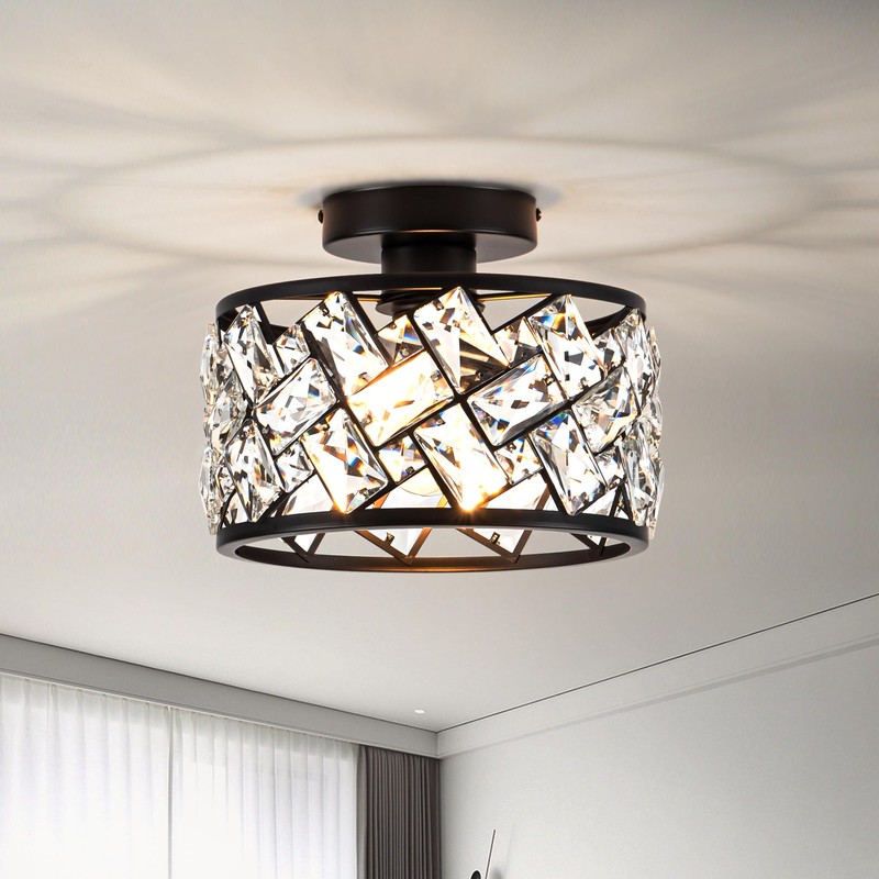 Rpzloila Crystal Ceiling Light Fixture, Modern Semi Flush Mount Ceiling