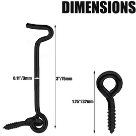 Litoexpe 5pcs Barn Door Latch Hook, 3 Inch Cabin Hook and Eye Latch for Wooden Window Gate Door, Black Carbon Steel Door Latch Hook with Mounting Screws
