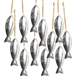 Logbuch-Verlag 12 Silver-Coloured Metal Fish Communion Pendants with String Tin Gift Tags Christening Decoration Maritime 9.5 cm