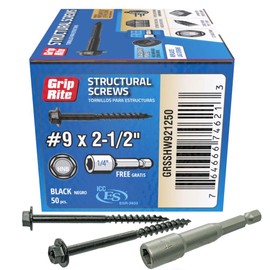 Grip-Rite GRSSHW921250#9 x 2-1/2" Structural Screw Dual Drive Power Hex Washer Star Drive Head 50CT