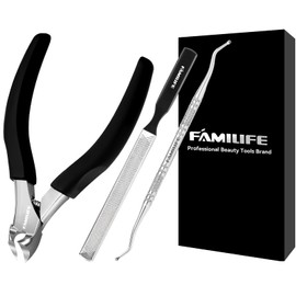 Pedicure Tool Kit and Ingrown Toenail Removal Kit, 3-Piece Set with Nail Nipper, Metal Nail File, and Fingernail Lifter for Thick, Ingrown Fingernail Removal