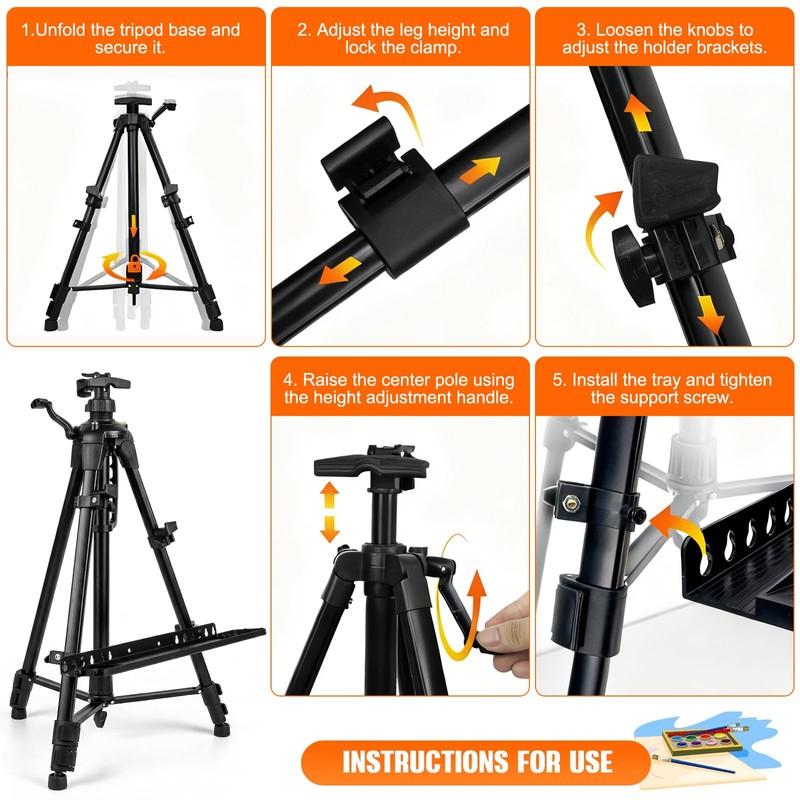 Adjustable Artist Easel - 19.69" to 61.8", Portable Folding Tabletop