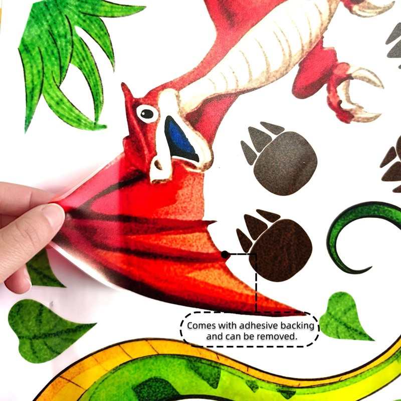 Dinosaur Wall Decals, Cartoon Jungle Theme with Palm Trees and