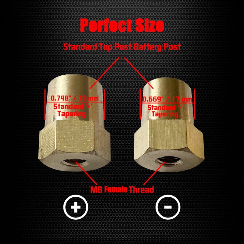 Ampper M8 Thread Female Brass Battery Terminal Post Adapter Battery