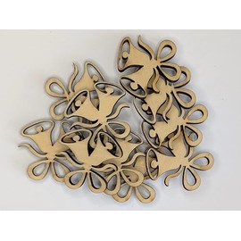Wooden Wedding Bells Decorative Shapes, 3cm x 3cm, 1mm Thick, Pack of 10