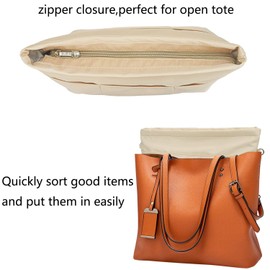 YIICOOLY Purse Organizer Insert for Handbags, Nylon Tote Bag Organizer Insert Zipper Bag for Women Beige Small