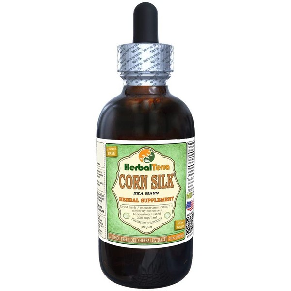 Corn Silk (Zea Mays) Glycerite, Organic Dried Silk Alcohol-Free Liquid Extract (Brand Name: HerbalTerra, Proudly Made in USA) 4 fl.oz (120 ml)