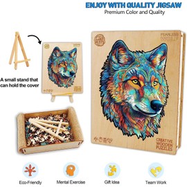 Wooden Puzzle Adult 300 Pieces Wolf Wooden Puzzle Adults, 41 x 29.7 cm Wooden Puzzle, Irregular Unique Puzzle, Wooden Puzzle Animal Shape, Wooden Puzzle with Wooden Gift Box