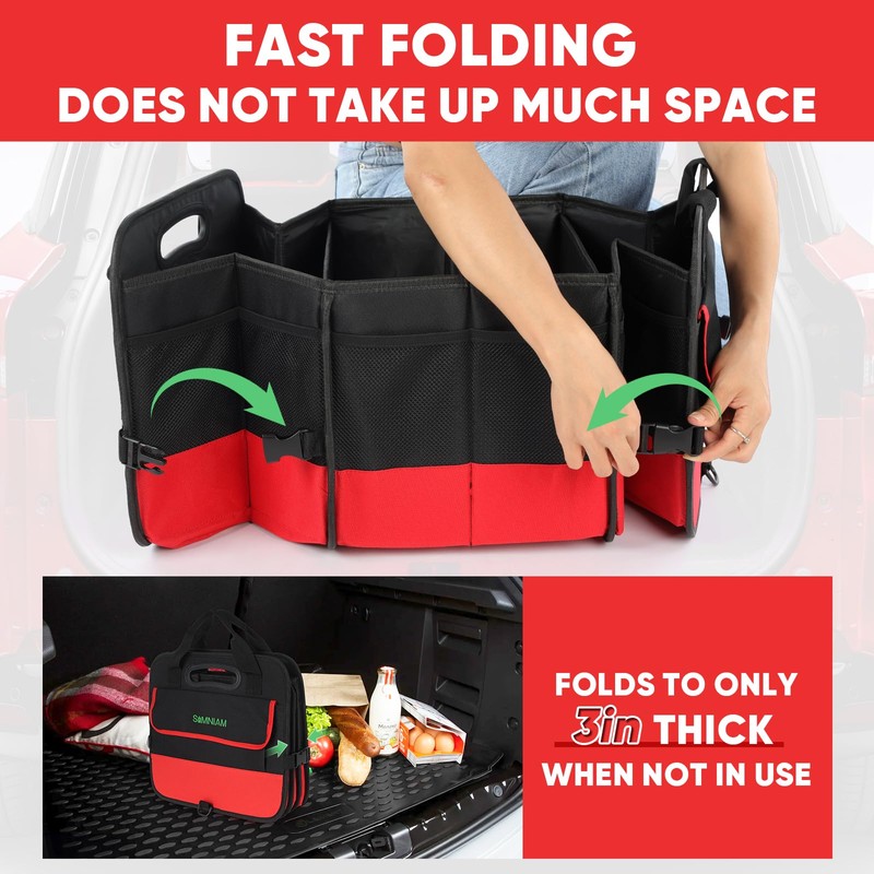 Simniam Large Trunk Organizer for Car, Collapsible Multi Compartment Car