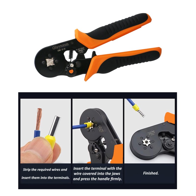 Ghrytonm Ferrule Crimping Tool Kit, AWG 10-4 Self-adjustable Ratchet Wire