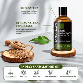 Indian Sandalwood Essential Oil, MAYJAM 3.38FL.OZ Essential Oils for Diffusers, 100ML Pure Sandalwood Oil for Skin Care, Hair Care, DIY Crafts, Yoga