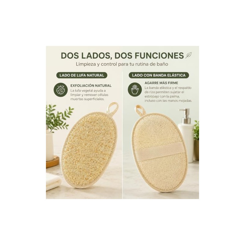 3 Estropajos Corporales de Lufa Natural con Banda Elástica (Paja)