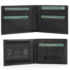 Ignis Craft RFID Minimalist Slim Leather Wallet for Men - Premium Calfskin, Removable Card Holder, with 2 ID Windows and Dual Billfold Compartments (Black)