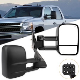 ITOPUP Towing Mirrors Fit 1999-2002 For Chevy Silverado 1500/2500 For GMC Sierra 1500/2500, Left and Right Side Black Textured Power Control Heated Tow Mirrors