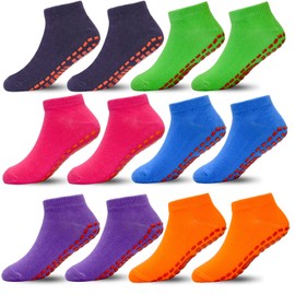 ARERWA Non-Slip Socks Children's Trampoline Socks 6 Pairs Stopper Socks Children Yoga Socks for 2-13 Years Boys Girls, #2 Girls Six Colours