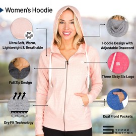 Three Sixty Six Sudaderas de ajuste seco para mujer, sudadera con capucha con cierre y bolsillos dobles, Poseidon Navy, S