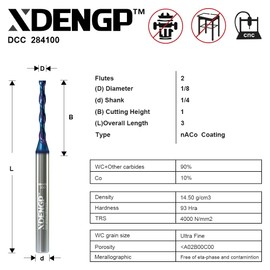 XDENGP Broca de corte en espiral para CNC, diámetro de corte de 1/8 pulgadas y longitud de corte de 1 pulgada vástago de 1/4 pulgadas con fresado de extremo de carburo recubierto NACO para tallado de madera, grabado y ranurado