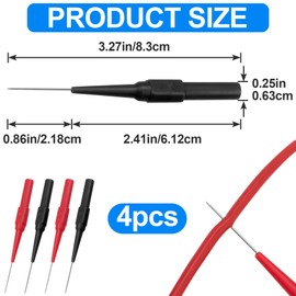 Lekgavd 4pcs Test Probe Pins, 0.7 mm Stainless Steel Insulation Wire Piercing Needle, Non-Destructive Multimeter Probes Back Probe Pins for Industry, Car Tester, Banana Socket Plug