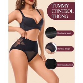 Tummy Control Shapewear Panties for Women Body Shaper Seamless Thong Underwear Compression Briefs Low Rise Girdle Panty, Black