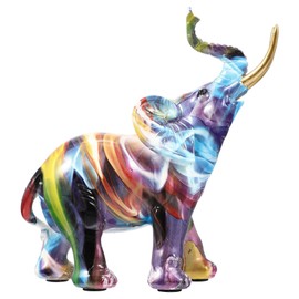 Colorful Elephant Statue Graffiti Elephant Figurines Resin Art Elephant Sculpture Decorative Craft Elephant Statue Ornament for Home Office Desktop Garden Decoration