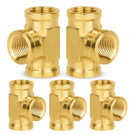 5-PCs HeSun Brass Pipe Fitting, 3/8" x 3/8" x 3/8" NPT Female Thread Tee
