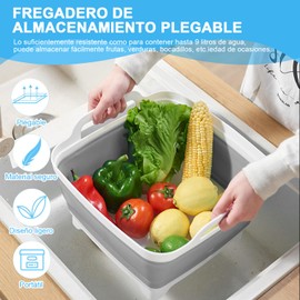 Lavabo Plegable de 9 L, Tina Plegable para Lavabo con Tapón de Drenaje, para Ahorrar Espacio al Aire Ultima Intervensión, Multiuso, Almacenamiento para Platos, Frutas, Senderismo y Hogar (Gris)