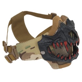 Fangs Mask ,Airsoft Mask Military Party Cosplay Tactical Double Layer Steel Belt Engine Neutral Christmas mask (Red)