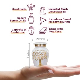 Trupoint Memorials Small Urns for Human Ashes Keepsake, Tree of Life Decorative Mini Cremation Urn for Adult Men & Women, Set of 4, White