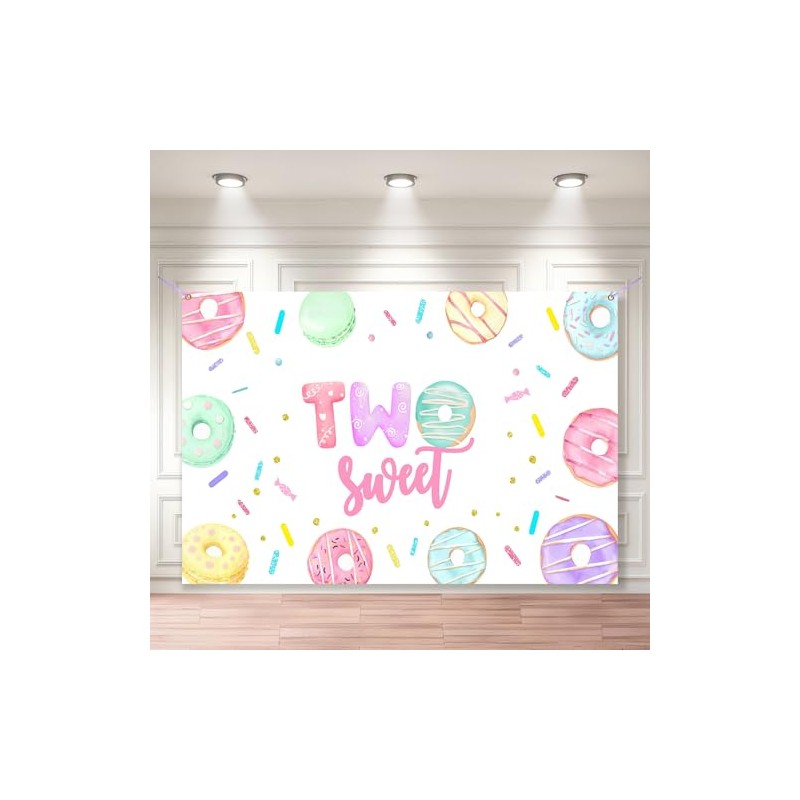 Donut's 2nd Birthday Backdrop Two Sweet Birthday Backdrop Donut Sweet