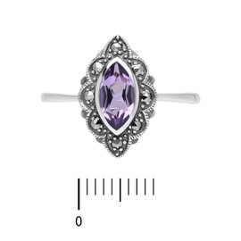 Esse Marcasite Sterling Silver Marquise Amethyst & Marcasite Ring (M)