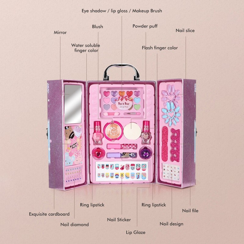 Kids Portable Cosmetics Box Children Realistic Washable Makeup Kit Girl