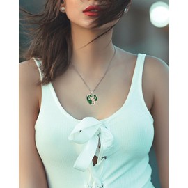 YL Rose Heart Necklace for Women 925 Sterling Silver cut May Birthstone Simulated Emerald Butterfly Pendant Neckalce Jewellery Gifts for Her Wife Girlfriend