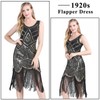 FEPITO 1920s V Neck Sequin Beaded Fringed Dress with 20s
