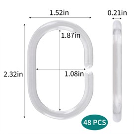 48Pcs Shower Curtain Rings, C Shaped Clear Plastic Curtain Hooks for Bathroom