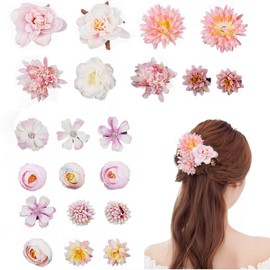 Flower Hair Clip, Pack of 21 Multicoloured Flower Hair Clips, Artificial Flower Hair Clip, Flower Hair Accessories for Party, Beach, Wedding, Event Decoration (Pink-Purple)