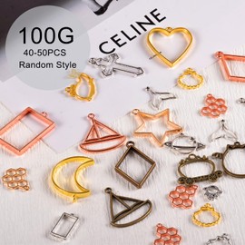 stino Metal Open Bezel Charms for Resin Jewelry Making 100gram, Resin Mold Frame (Bezels Frame Silver & Bronze Glod)