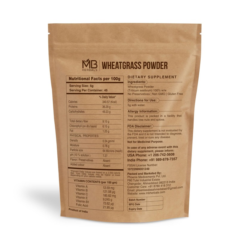 MB Herbals Wheatgrass Powder 8 oz (1/2 lb) | 100%
