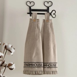 VHC Farmhouse Sawyer Mill Charcoal Farmhouse Button Loop Kitchen Towel Set of 2