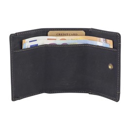 LEAS Mini Purse Small Wallet with Gift Box Genuine Buffalo Leather Brown Vintage Collection 9.5 x 7 x 1 cm (W x H x D), brown, closed