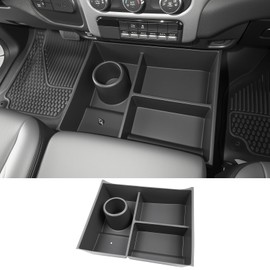 Center Console Floor Organizer for 2013-2018 Dodge Ram 1500 & 2019-2024 Ram 1500 Classic & 2013-2026 Ram 2500 3500 Accessories, Beach Seat Storage Box Tray with Cup Holder (Not for 2019-2026 New Body)