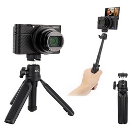 JJC 2 in 1 Extendable Mini Vlogging Tripod & Selfie Stick for Sony ZV-E10 ZVE10 ZV-1F ZV1F ZV-1 II ZV1 RX100 VII A6100 A6400 Canon EOS M50 M6 Mark II R100 R50 R10 G7X Mark II Panasonic G100 G9 & More