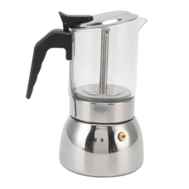 Glass Moka Pot Stainless Steel Heat Resistant Portable Classic Italian Coffee Maker for Home and Cafe 300ML